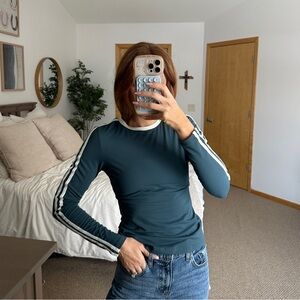Teal Long Sleeve fitted Top with White Stripes